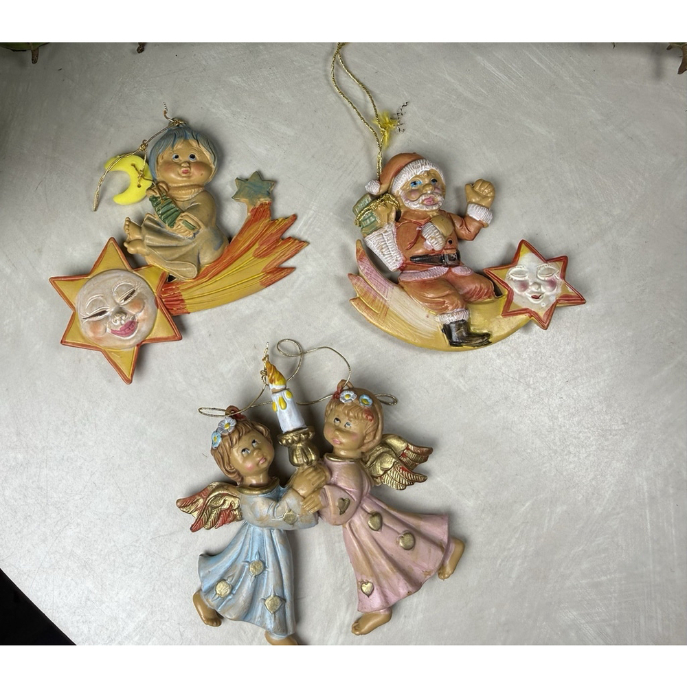 Vintage Made in Italy Ferrandiz Style Ornaments Lot Of 3 Angels Santa Celestial